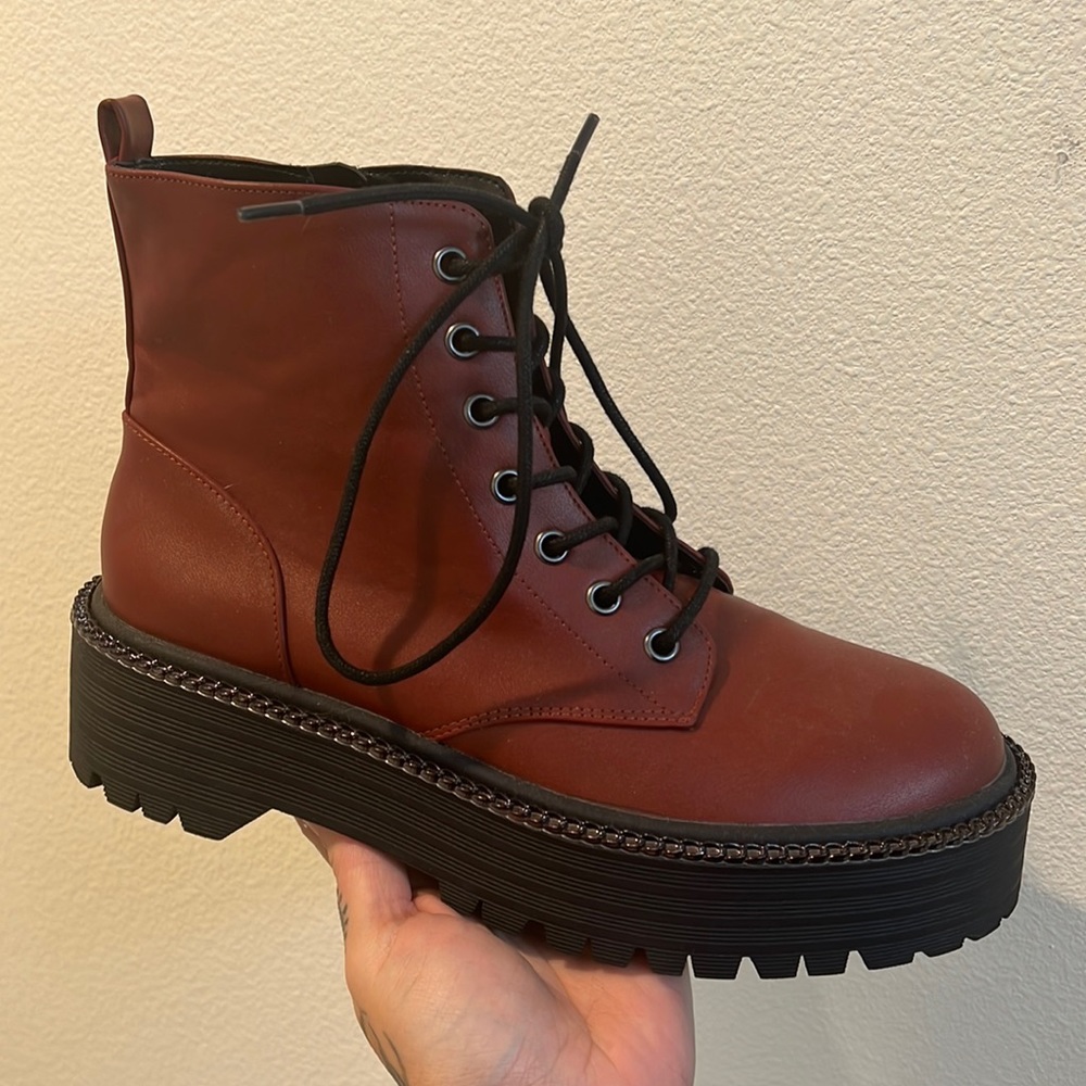 BCBG Kayte Combat Boots, Burgundy
